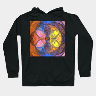 Mosaic Kaleidoscope Flower Orange Blue and Yellow Hoodie